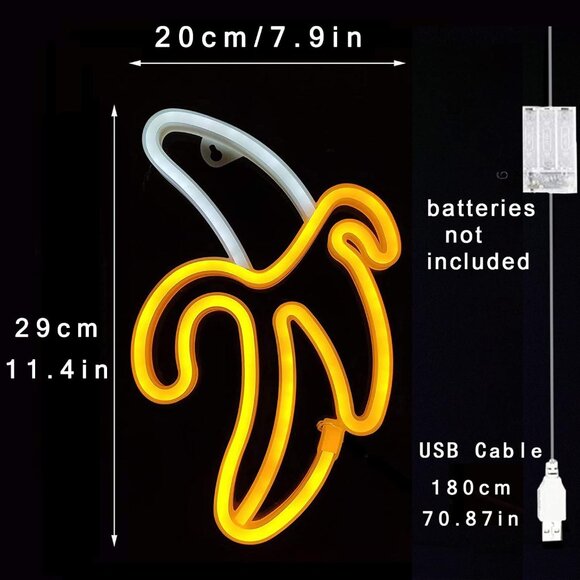 Banana Neon Sign LED Wall Light USB Battery Night Lamp for Room Party Decor - Picture 6 of 9